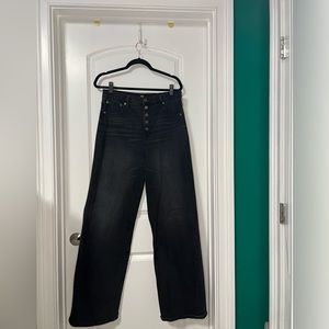 Black high waist wide leg front button